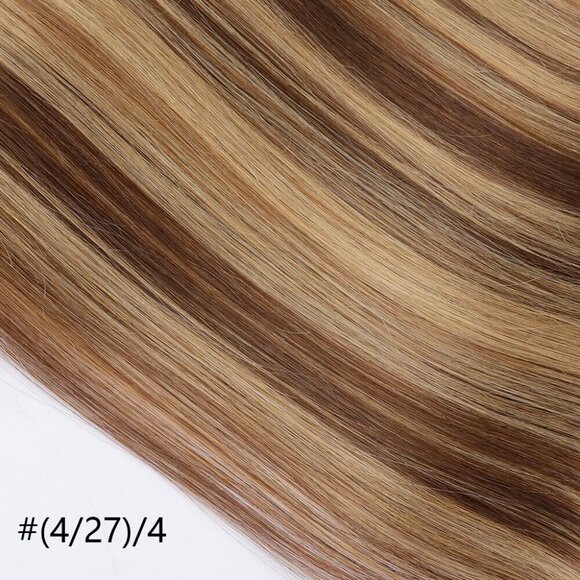 Clip in Hair Extensions Human Hair 14 Inch Brown Blonde Highlights Full Head main image 4